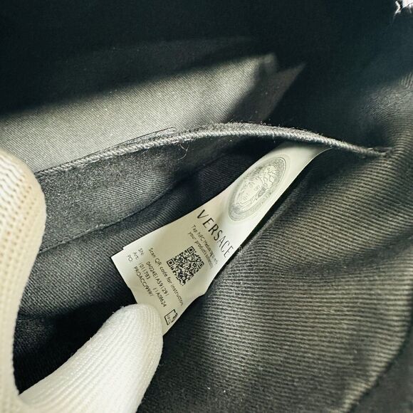 NWT Versace Virtus Black Metallic Textured Leather Top Handle Crossbody Bag - Picture 10 of 13